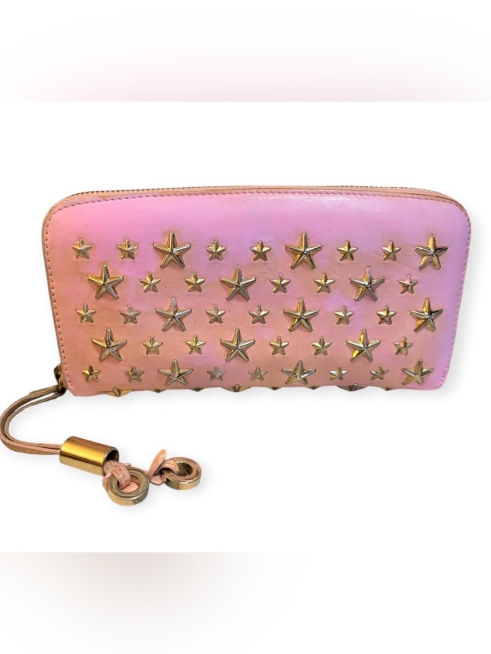 Jimmy Choo Pink Leather Filipa Star Studded Zip-Around Long Wallet